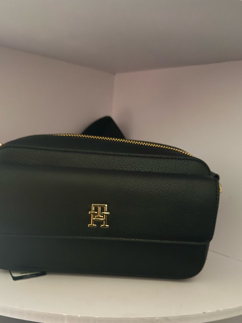 Tommy Hilfiger Black Leather Belt Bag with Gold Logo
